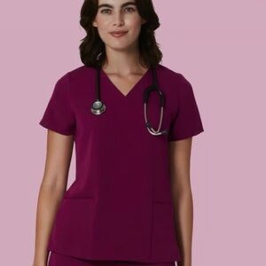 6 pocket sangria  V-Neck Women's scrub Top